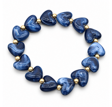 Goodies Label Hartjes Armband Blauw Marmerlook met Goudkleurige Details