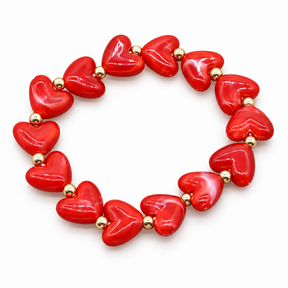 Goodies Label Hartjes Armband Rood met Goudkleurige Details