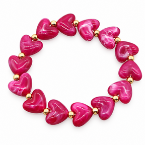 Goodies Label Hartjes Armband Fuchsia/Roze met Goudkleurige Details