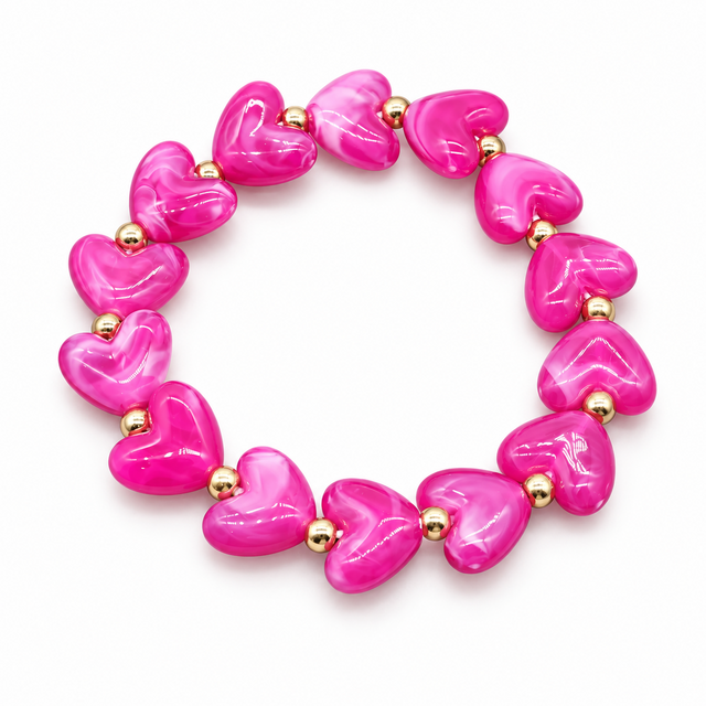 Goodies Label Hartjes Armband Hot Pink met Goudkleurige Details