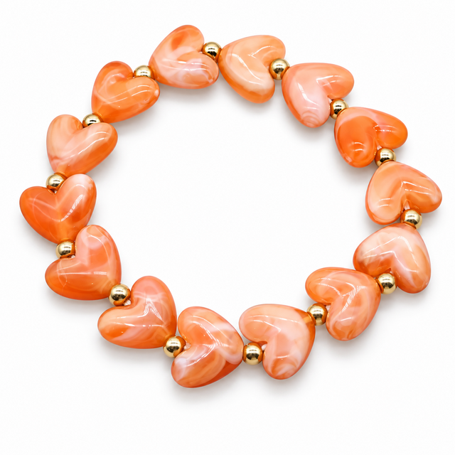 Goodies Label Hartjes Armband Oranje/Peach met Goudkleurige Details