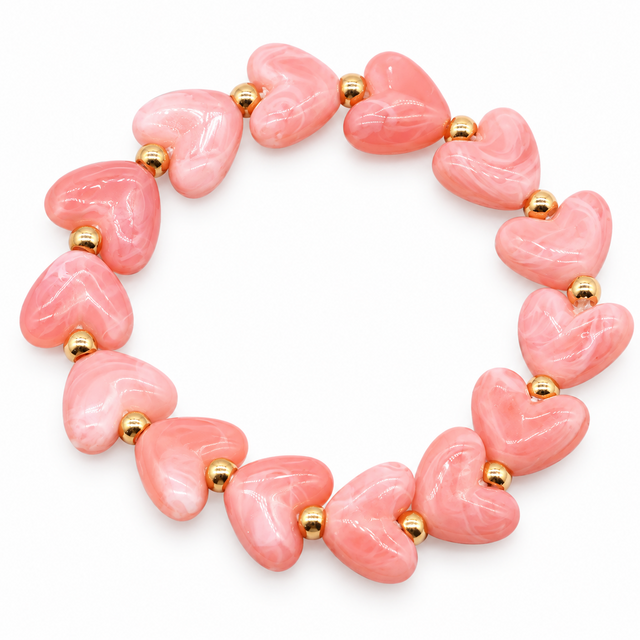 Goodies Label Hartjes Armband Blush Pink met Goudkleurige Details