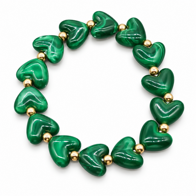 Goodies Label Hartjes Armband Groen Marmerlook met Goudkleurige Details