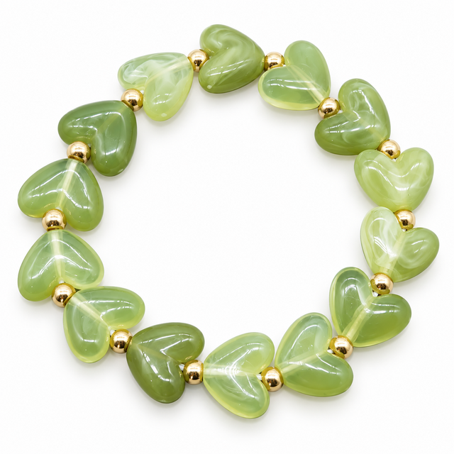 Goodies Label Hartjes Armband Lichtgroen Marmerlook met Goudkleurige Details