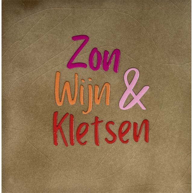 zon wijn & kletsen nieuw taupe/knalroze(oranje-warmroze-rood)