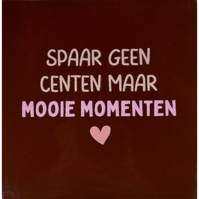 spaar geen centen maar mooie momenten kastanje/nude roze(warmroze(zalm)