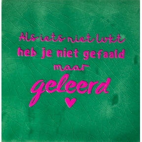 als iets niet lukt heb je niet gefaald, maar geleerd hardgroen/roze