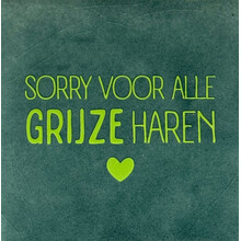 'sorry voor alle grijze haren' zeegroen/lime