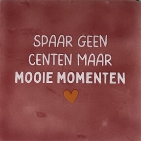 spaar geen centen maar mooie momenten roze/zachtroze(oranje)