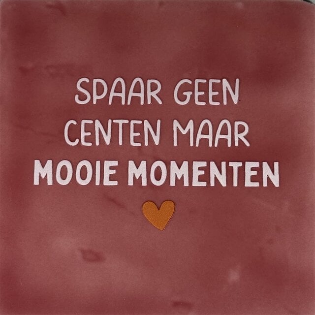 spaar geen centen maar mooie momenten roze/zachtroze(oranje)