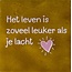 Yett het leven is zoveel leuker als je lacht oker/zachtroze(warmroze)