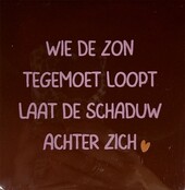 wie de zon tegemoet loop laat de schaduw achter zich kastanje/warmroze(oranje)