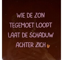wie de zon tegemoet loop laat de schaduw achter zich kastanje/warmroze(oranje)