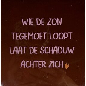 wie de zon tegemoet loop laat de schaduw achter zich kastanje/warmroze(oranje)