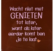 wacht niet met genieten… kastanje/warmroze(oranje)