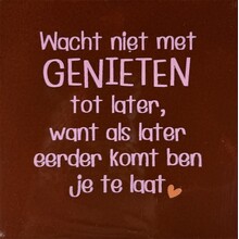 wacht niet met genieten… kastanje/warmroze(oranje)