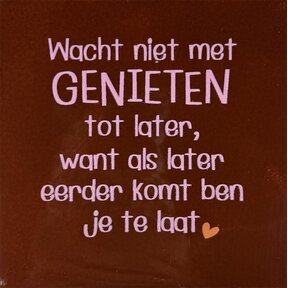 wacht niet met genieten… kastanje/warmroze(oranje)