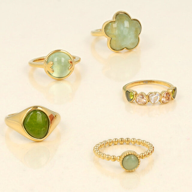 Ring met Hartjesdetail en Ronde Edelsteen • Groene Fluoriet