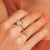 Ring met Hartjesdetail en Ronde Edelsteen • Groene Fluoriet