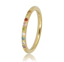 Goudkleurige ring met gekleurde zirkonia - Stainless steel