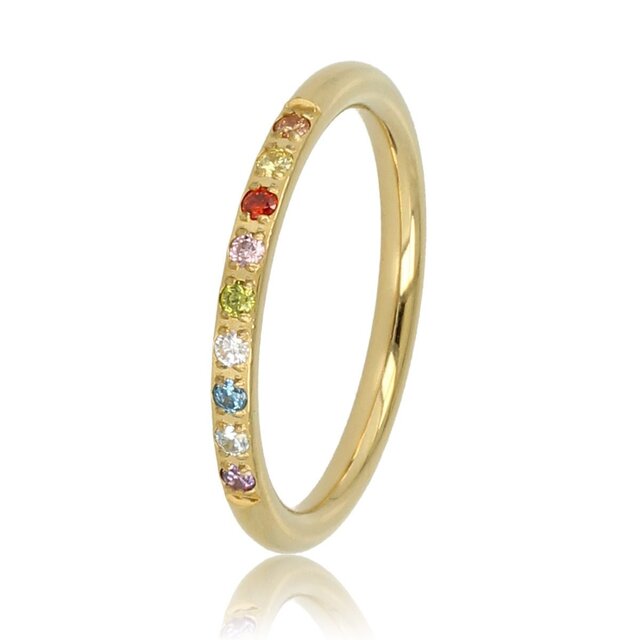 Goudkleurige ring met gekleurde zirkonia - Stainless steel