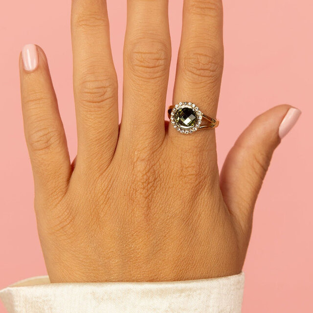 Elegante Ring met Glassteen & Zirkonia • Groen
