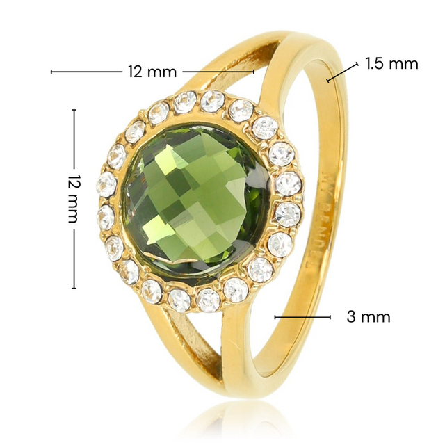 Elegante Ring met Glassteen & Zirkonia • Groen