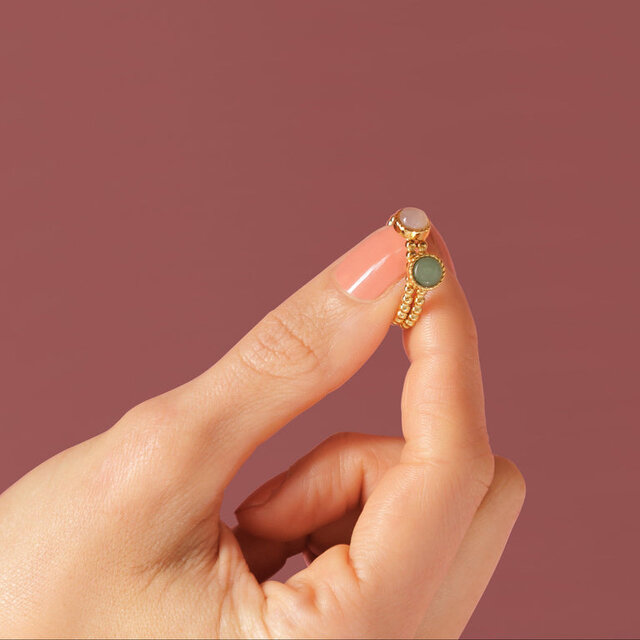 Bolletjes Ring met Ronde Edelsteen • Green Aventurine
