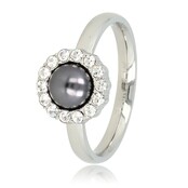 Zilveren ring - zwarte parel - zirkonia steentjes