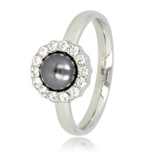Zilveren ring - zwarte parel - zirkonia steentjes