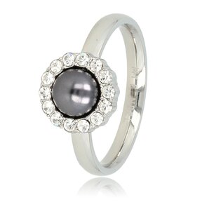 Zilveren ring - zwarte parel - zirkonia steentjes