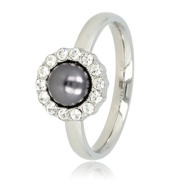 Zilveren ring - zwarte parel - zirkonia steentjes