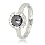 My Bendel Zilveren ring - zwarte parel - zirkonia steentjes