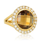 Elegante Ring met Ronde Glassteen & Zirkonia • Smoky Topaz