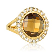 Elegante Ring met Ronde Glassteen & Zirkonia • Smoky Topaz