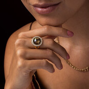 Elegante Ring met Ronde Glassteen & Zirkonia • Smoky Topaz