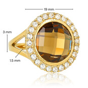Elegante Ring met Ronde Glassteen & Zirkonia • Smoky Topaz