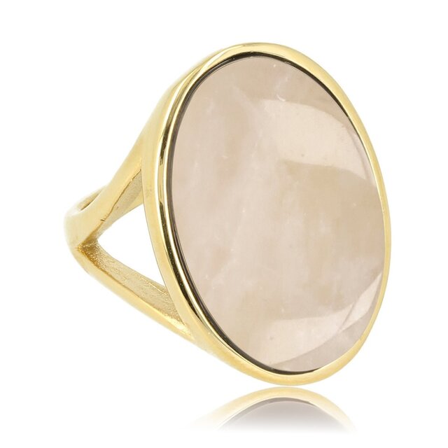 Statement Ring met Ovale Edelsteen • Rose Quartz • Goud