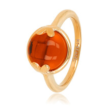 Ring met Hartjesdetail en Ronde Glassteen • Amber