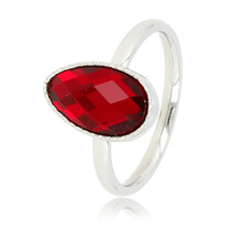 Ring met Druppel Glassteen & Getwist Randje • Rood • Zilver