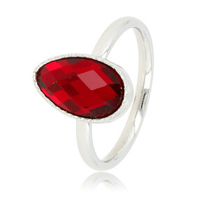 Ring met Druppel Glassteen & Getwist Randje • Rood • Zilver