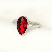 Ring met Druppel Glassteen & Getwist Randje • Rood • Zilver