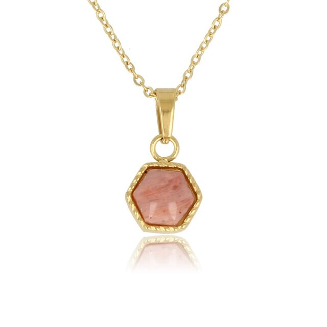 Gouden ketting met Rhodonite zeshoek hanger