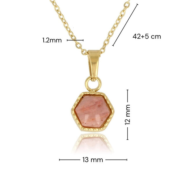 Gouden ketting met Rhodonite zeshoek hanger