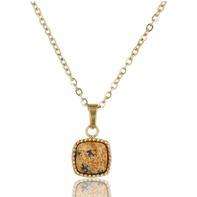 Ketting met vierkante Picture Jasper edelsteen hanger