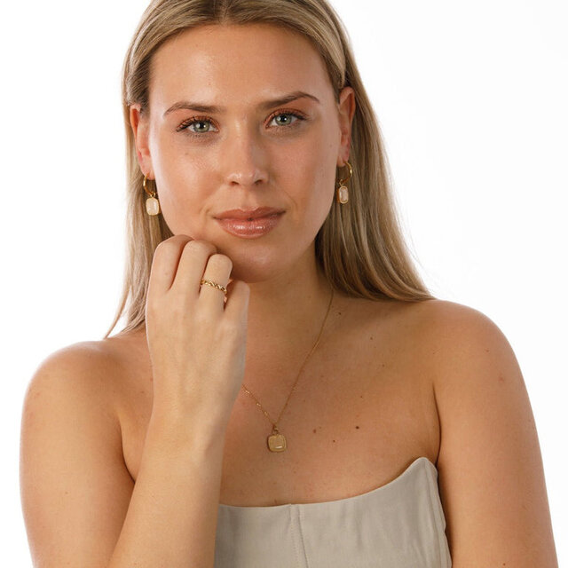 Gouden Ketting met Vierkante Rose Quartz Hanger