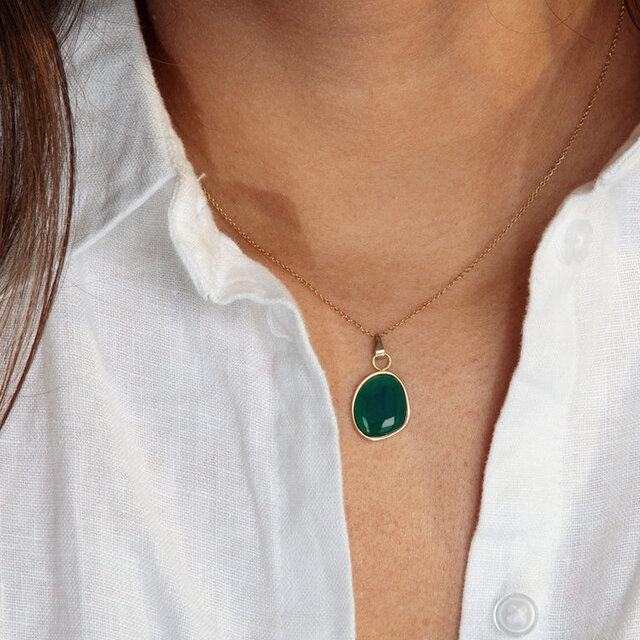 Gouden Ketting met Green Agate Hanger - Unieke Edelsteen