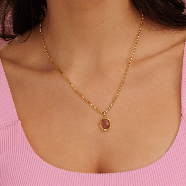 Vintage Ketting met Edelstenen Hanger • Berry Quartz