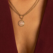 Dubbele Ketting met Ronde Edelsteen • Rose Quartz