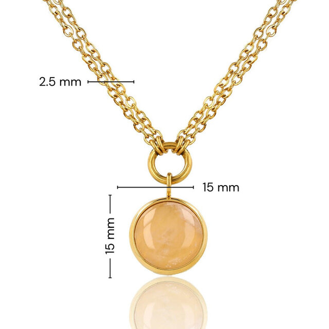 Dubbele Ketting met Ronde Edelsteen • Rose Quartz